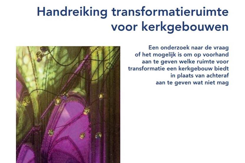 Screenshot van de titelpagina van de handreiking 'Transformatieruimte voor kerkgebouwen'.